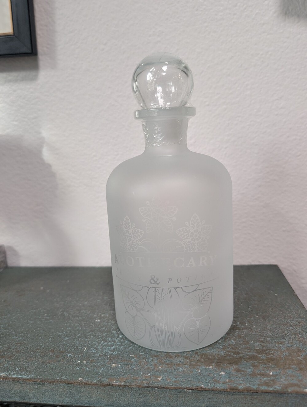 Apothecary Herbs & Potions Frosted Glass Decanter Bottle Jar W Clear Tight Lid